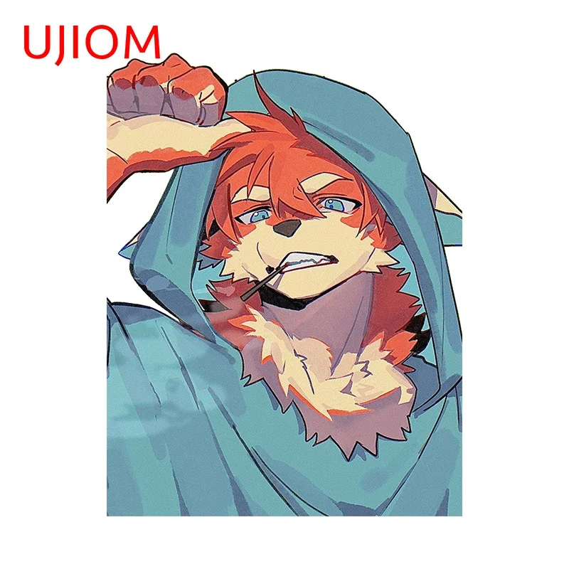 UJIOM 13cm X 10cm Anime Fox Furry Man Cool Wall Stickers Cartoon Living Room Bathroom Decal Creativite Wallpapers Home Decor