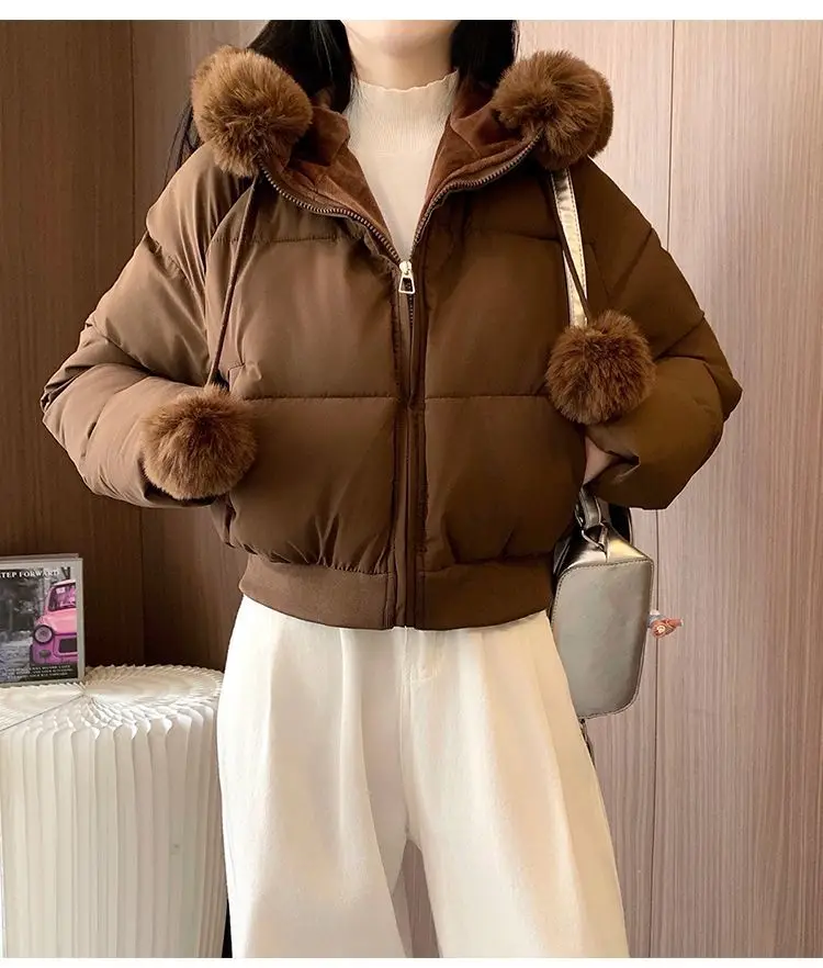 2027 Winter New High End Big Fur Collar Workwear Down Cotton Jacket Women's Fashion Short Thicken Cotton Female Parkas Coats