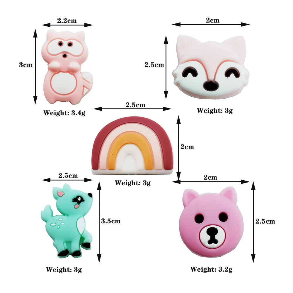 30*25mm 10 pz/lotto perline di animali in Silicone perline per la dentizione del bambino catene per ciuccio accessori per collana masticazione sicura per uso alimentare Kawaii