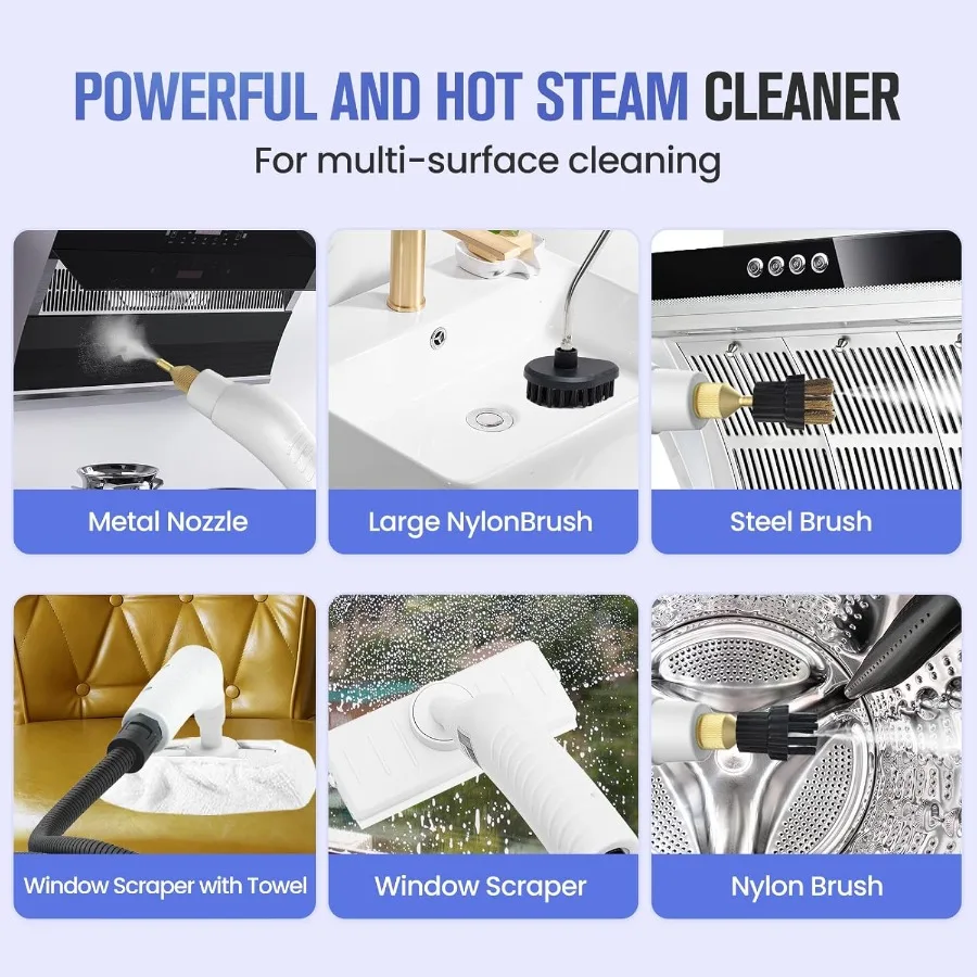 منظف البخار المحمول 6 تروس مُبخّر محمول قابل للتعديل مع خزان 1.3L جهاز بخار عالي الحرارة مضغوط لسيارة الجص الأرضية المنزلية