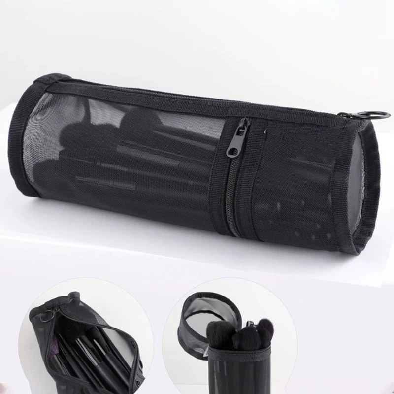 Mesh Round Cosmetic Storage Transparent Bag Large Capacity Makeup Brush Organizer Pouch Travel Cosmetics Case For Brushes Tools