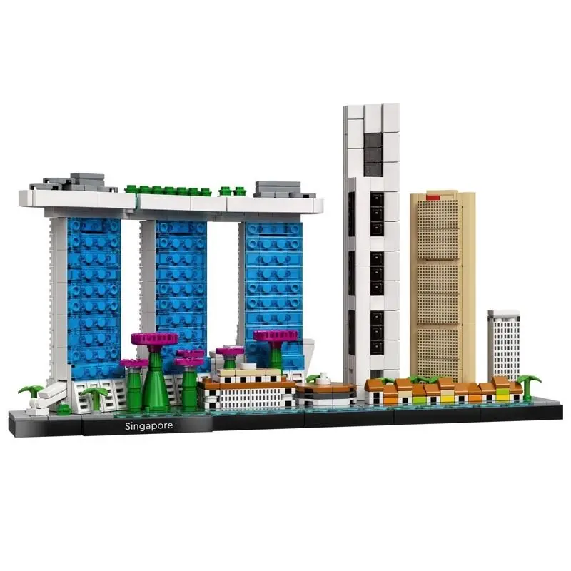 827PCS Raffles Place Marina Bay Sands สถาปัตยกรรม Skyline Landmark Building Blocks สิงคโปร์ก่อสร้างอิฐของเล่นเด็กของขวัญ