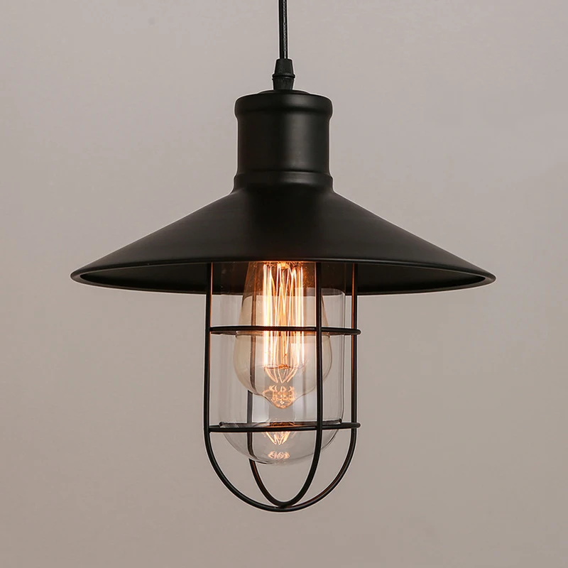 Loft Industrial Retro Chandelier Light Restaurant Bar Warehouse Bird Cage Explosion Proof Glass Lamp Black Pendant Light