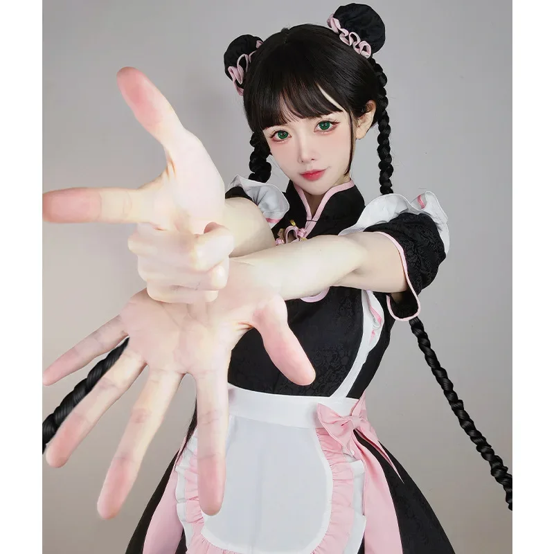 Anime Lolita Maid dress Chinese Cheongsam Dress Pink Kawaii Maid Cosplay Costume Party Stage Waitress Maid Role Play Cat Uniform