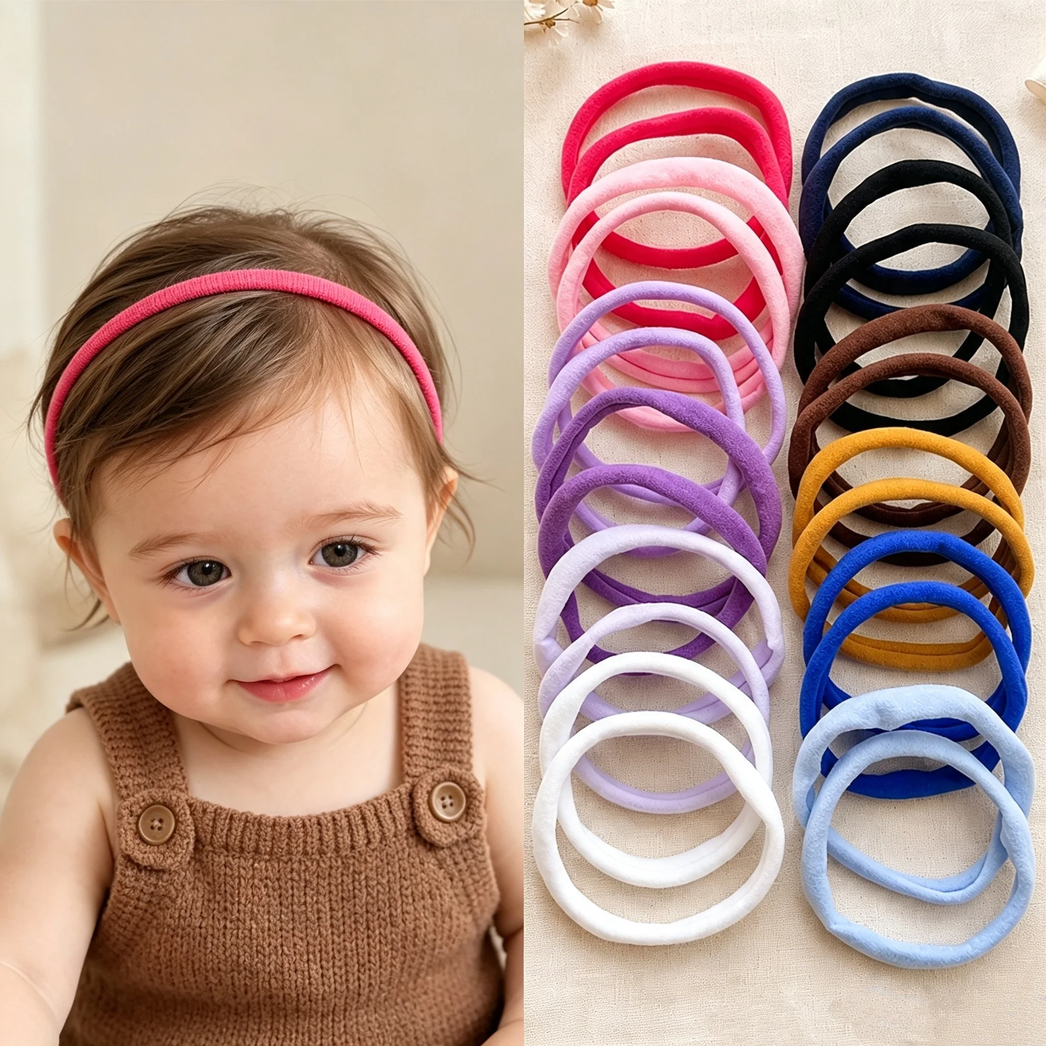 5PCS Cute Solid Color Soft Nylon Hair Bands High Elastic Ponytail Holders No Damage Hair Rubber Bands Daily KidsHair Accessories
