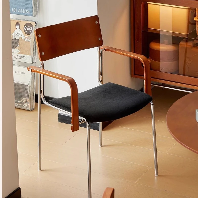 Modern minimalist home designer art chair light luxury retro solid wood designer backrest casual premium dining chair
