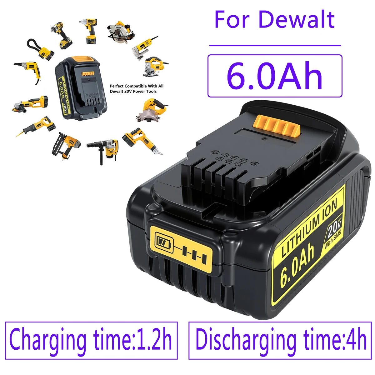 for DeWalt 18V Battery Tools 6.0Ah DCB200 DCB184 DCB181 Replacement Li-ion Battery for DeWalt MAX XR