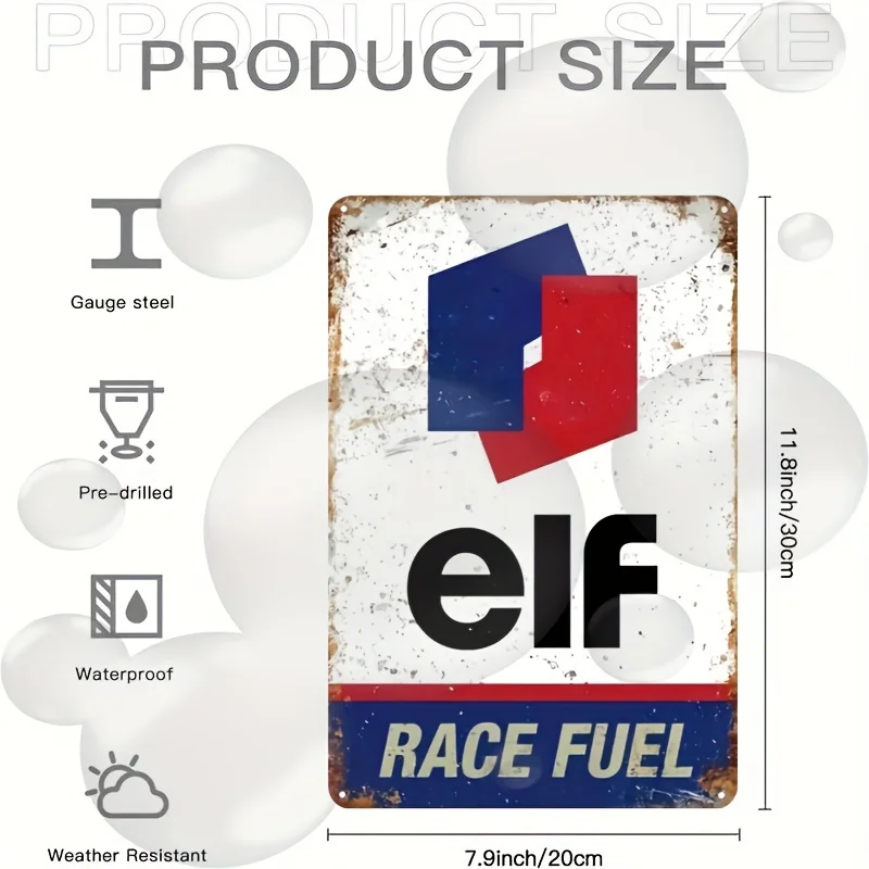 , Bar Highlight | Retro Elf Race Fuel Metal Tin Sign - Vintage Blue,Red Distressed Wall Art, Easy to Hang for Home, Bar, G