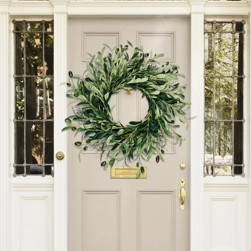 45cm Olive Branch Wreaths Garlands Artificial Olive Bean for Front Door with Olive Leaves Greenery Wreath Spring Summer Garland