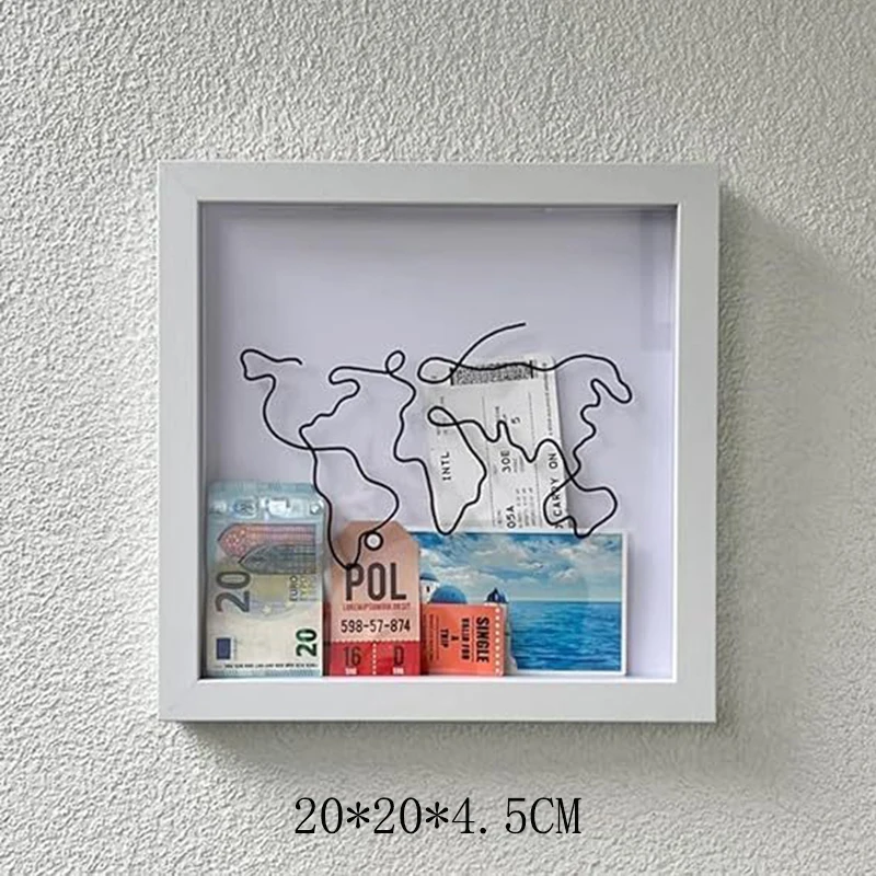 Travel Adventure Archive Box Ticket Shadow Box Picture Frame for Wall and Tabletop Display Keep Memories Home Decor Storage Box