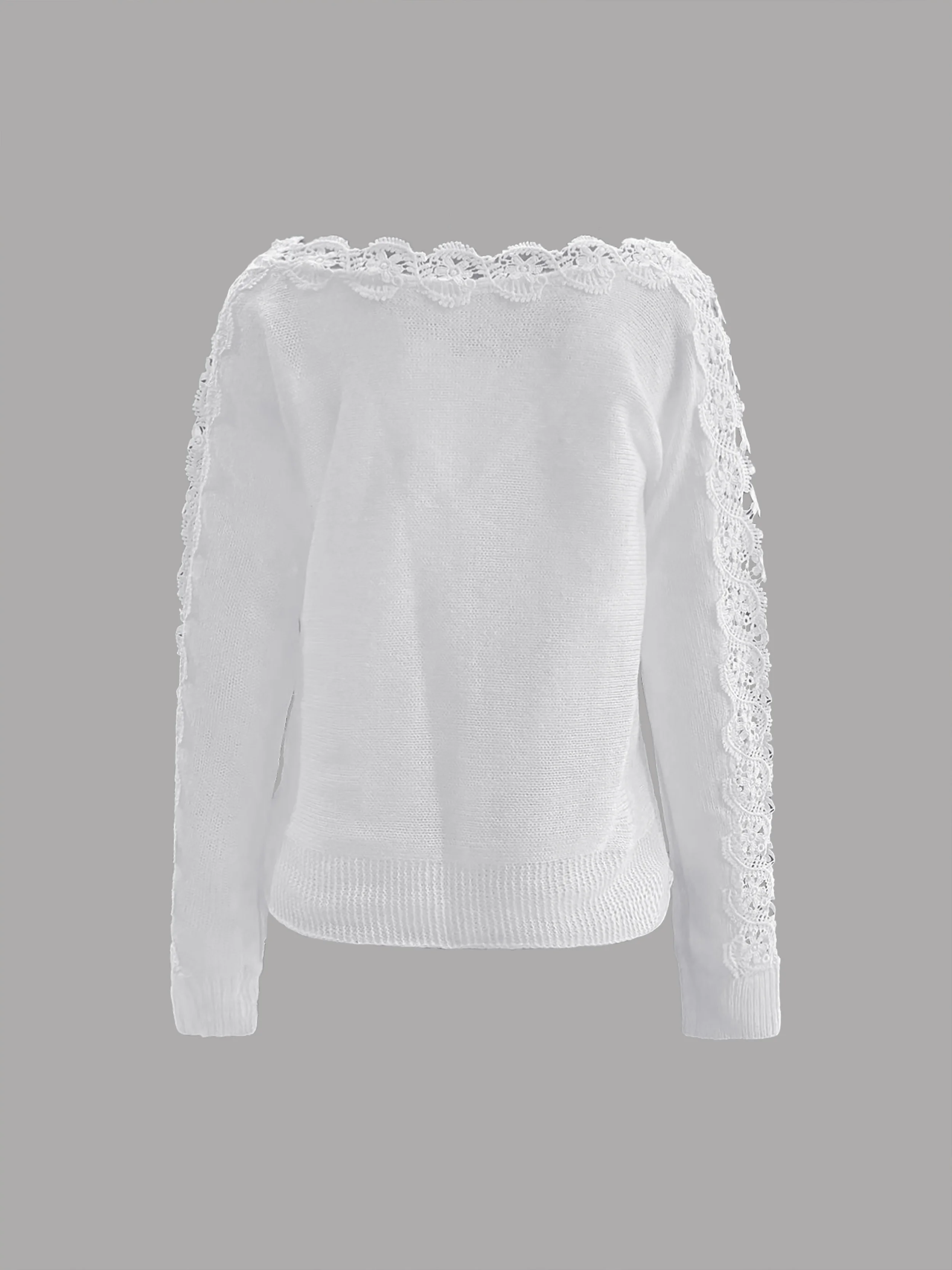 Pullover lavorato a maglia in pizzo Guipure a contrasto solido elegante manica lunga girocollo Top abbigliamento donna