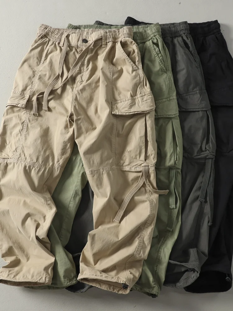 

Slim Fit Men's Workwear Pants Summer American Retro Casual Loose Straight Leg Pants Slightly Elastic 3D Cut Cotton Blend