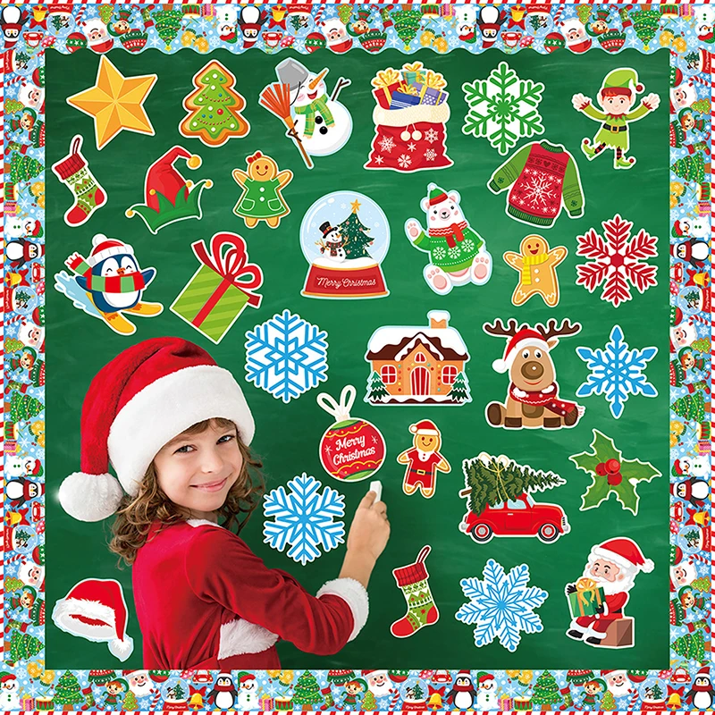 83 Pcs Christmas Cutouts For Bulletin Board Decor Set With Border- Christmas Themed Paper Cut-Outs Wall Decals For Kids Teacher