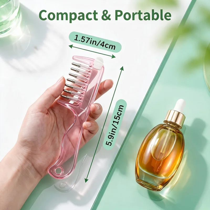1pc Light Luxury Transparent/Pink Visible Liquid-Guiding Comb, Stainless Steel Roller Ball Metal Teeth with Even Liquid Control
