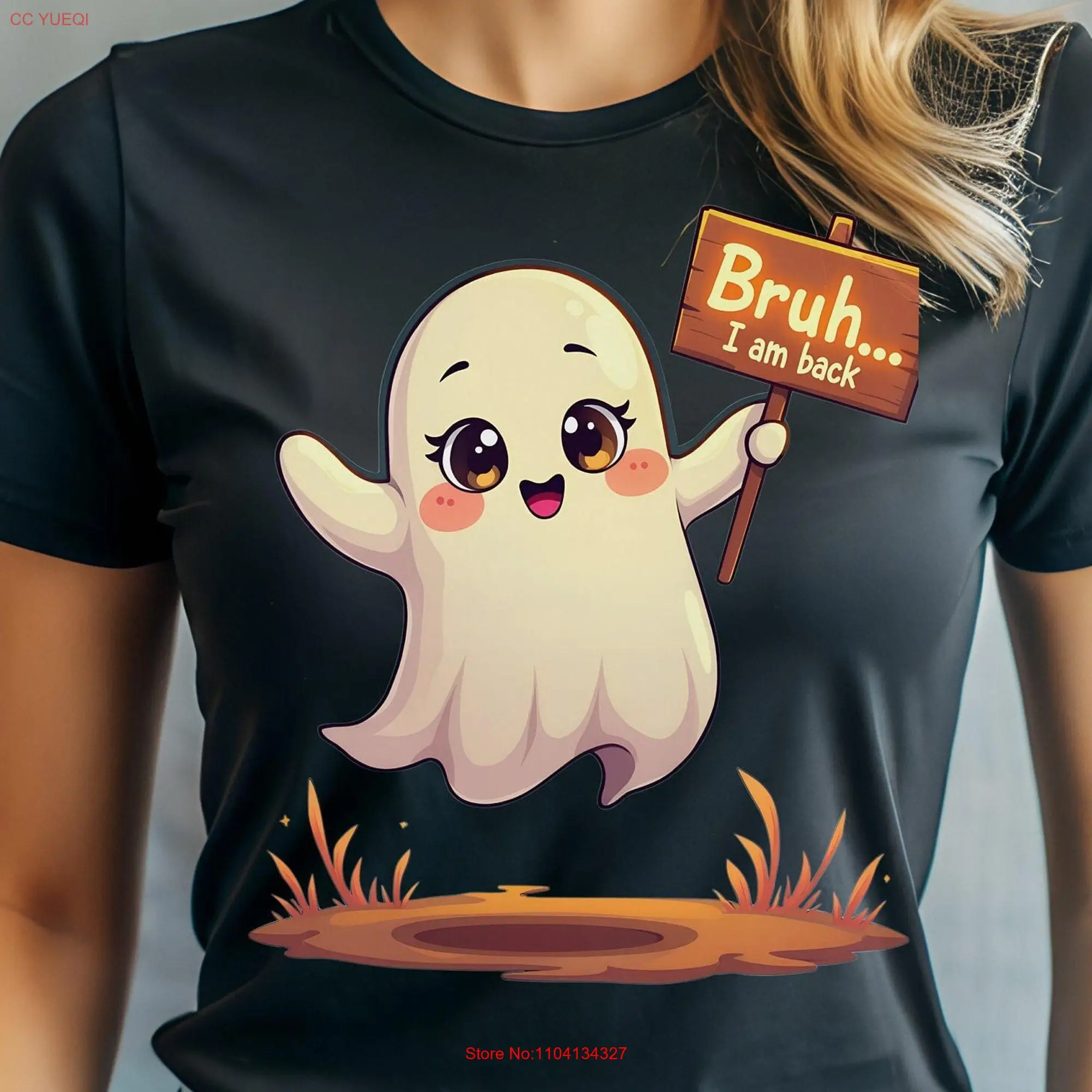 Cute Ghost T Shirt Halloween Innocent Spooky Party Bruh long or short sleeves