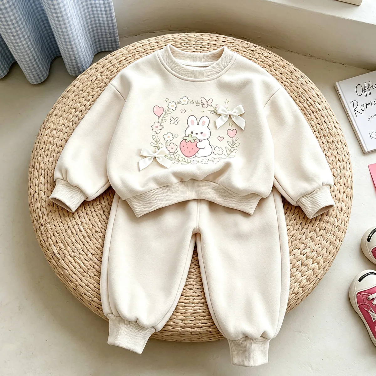 Mädchen-Sweatshirt & Jogginghosen-Set mit Cartoon-Häschen-Print – Frühlings-Freizeitoutfit für Kleinkinder, Niedliche Sportbekleidung – Detail 5