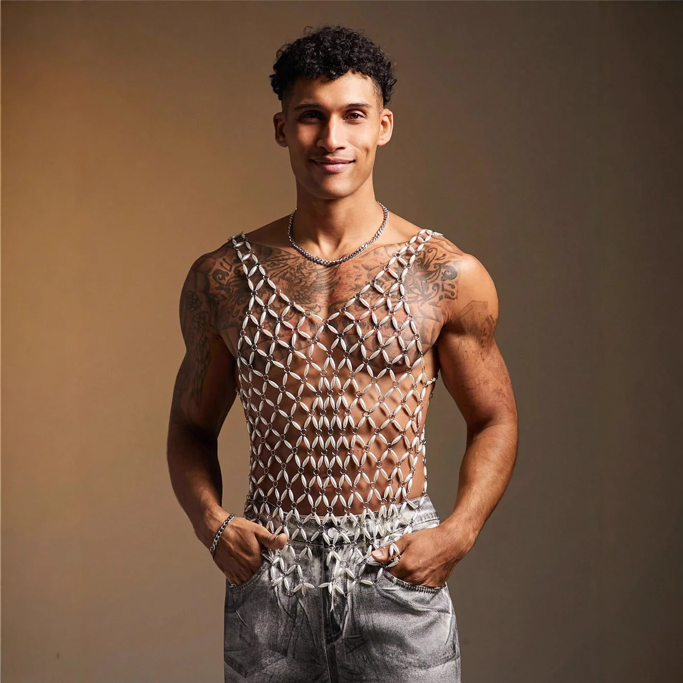 

Men's New Style Metal Gem Vest Top Music Festival Party Nightclub Clothes