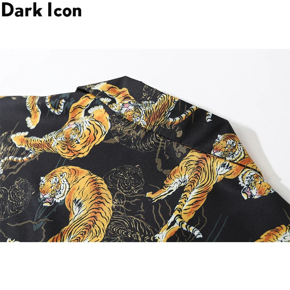 Dark Icon Tiger Print Street Fashion Men\'s Shirt 2023 Summer Polo Shirt Thin Material Hawaiian Shirt