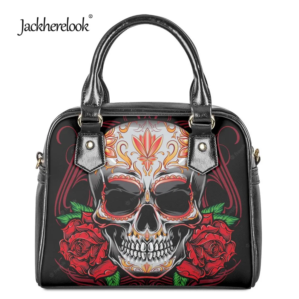 

Jackherelook Sugar Skull Rose Print Luxury PU Leather Handbag for Women Crossbody Bags Female Shoulder Bag Girl's Purse Pouch