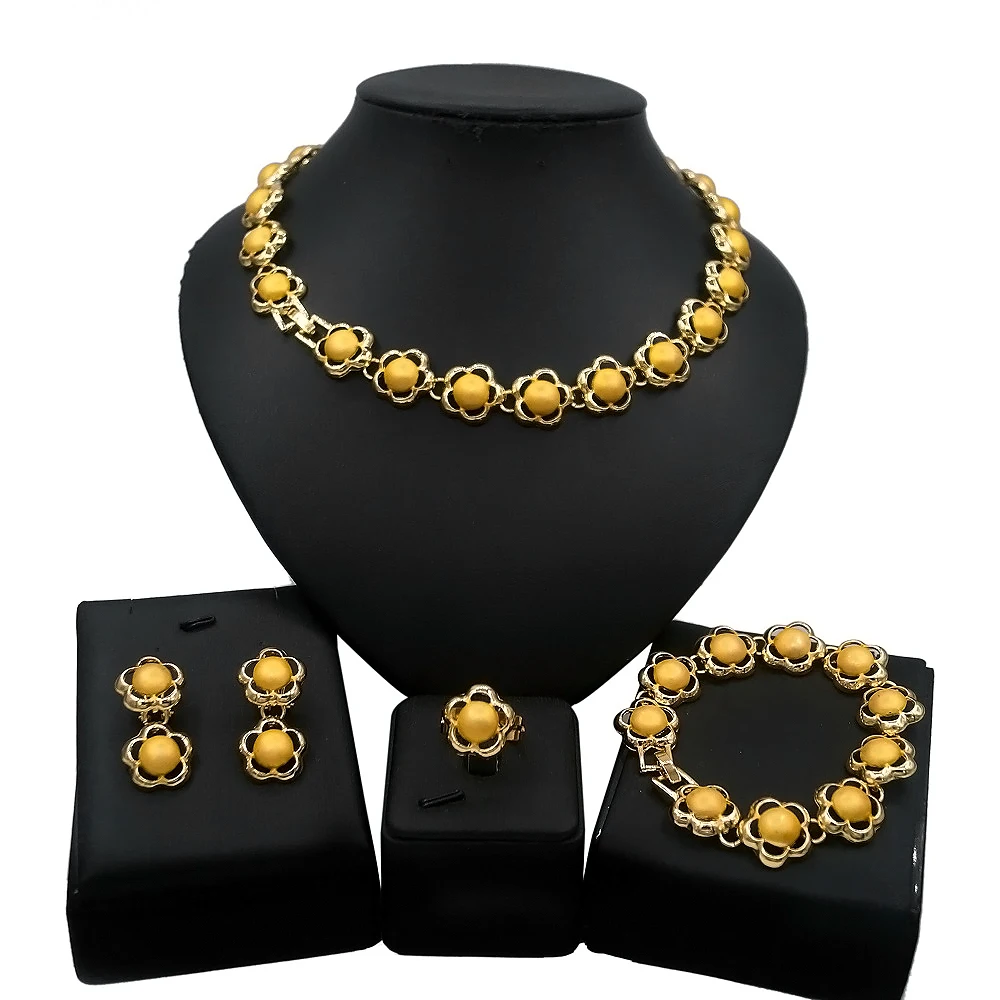 

YULAILI Fashion Bridal Dubai Gold Color Jewelry Sets for Women Costume Necklace Earrings Nigerian Wedding African Jewellery Set