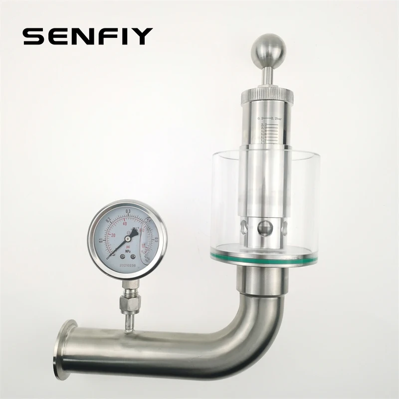 1.5'' Tri Clamp Spunding Valve with Pressure Guage Sanitary Pressure Relief Valve With Pressure Gauge Fermenter Air Release Bung