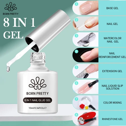BORN PRETTY 10ML 8 en 1 pegamento para uñas Gel esmalte de uñas espesor transparente función semipermanente Gel UV remojo Gel de Color de uñas