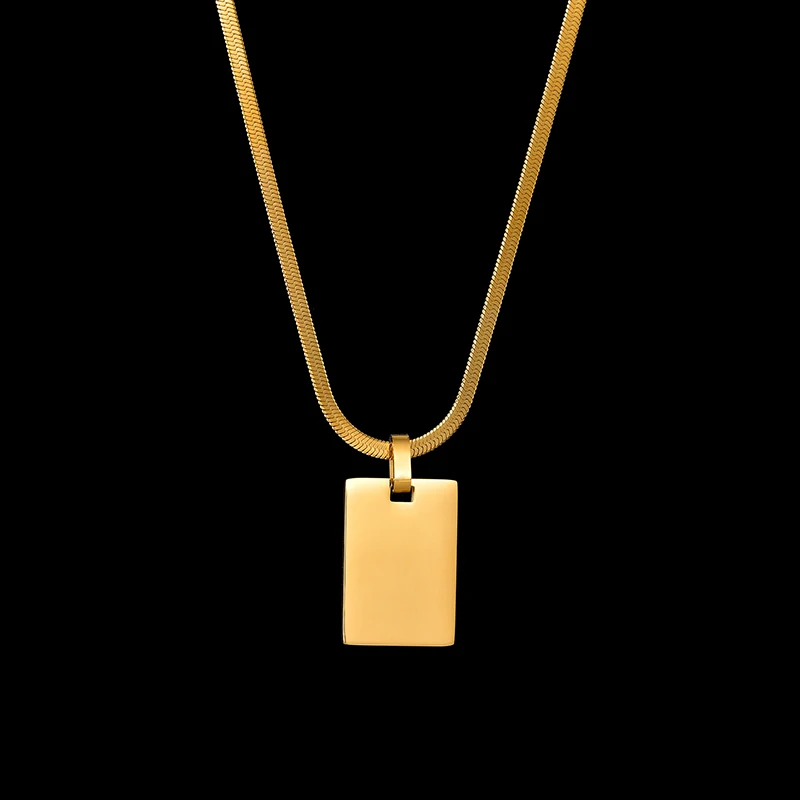 Letdiffery Engraved Photo Necklace Stainless Steel Personalized Letter Name Square Pendant Gold Color Jewerly for Women Gitfs