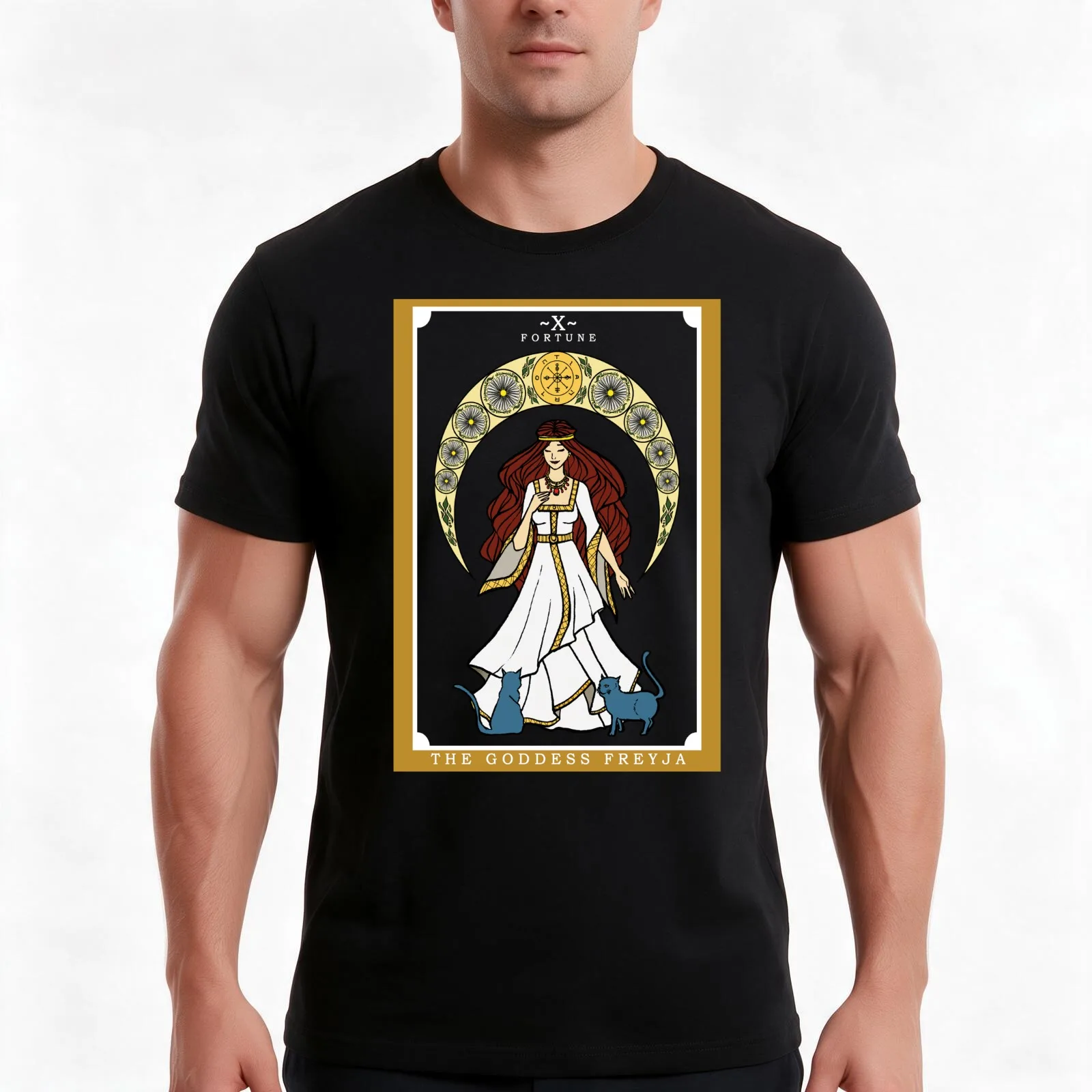 The Norse Goddess Freya Tarot Card T-Shirt, Summer Casual Cotton Tee, Oversized Streetwear Tops, Vintage Graphic Print