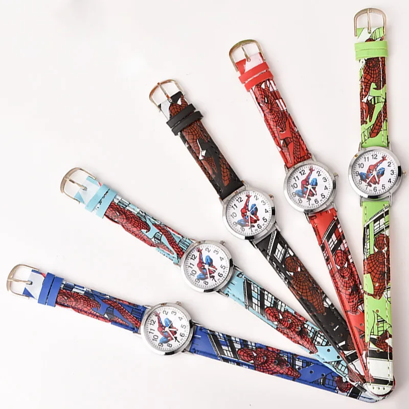 Disney Spider Man Children's Watch Cute Cartoon Watch Kids Watches Boys Gift Leather Quartz Watch