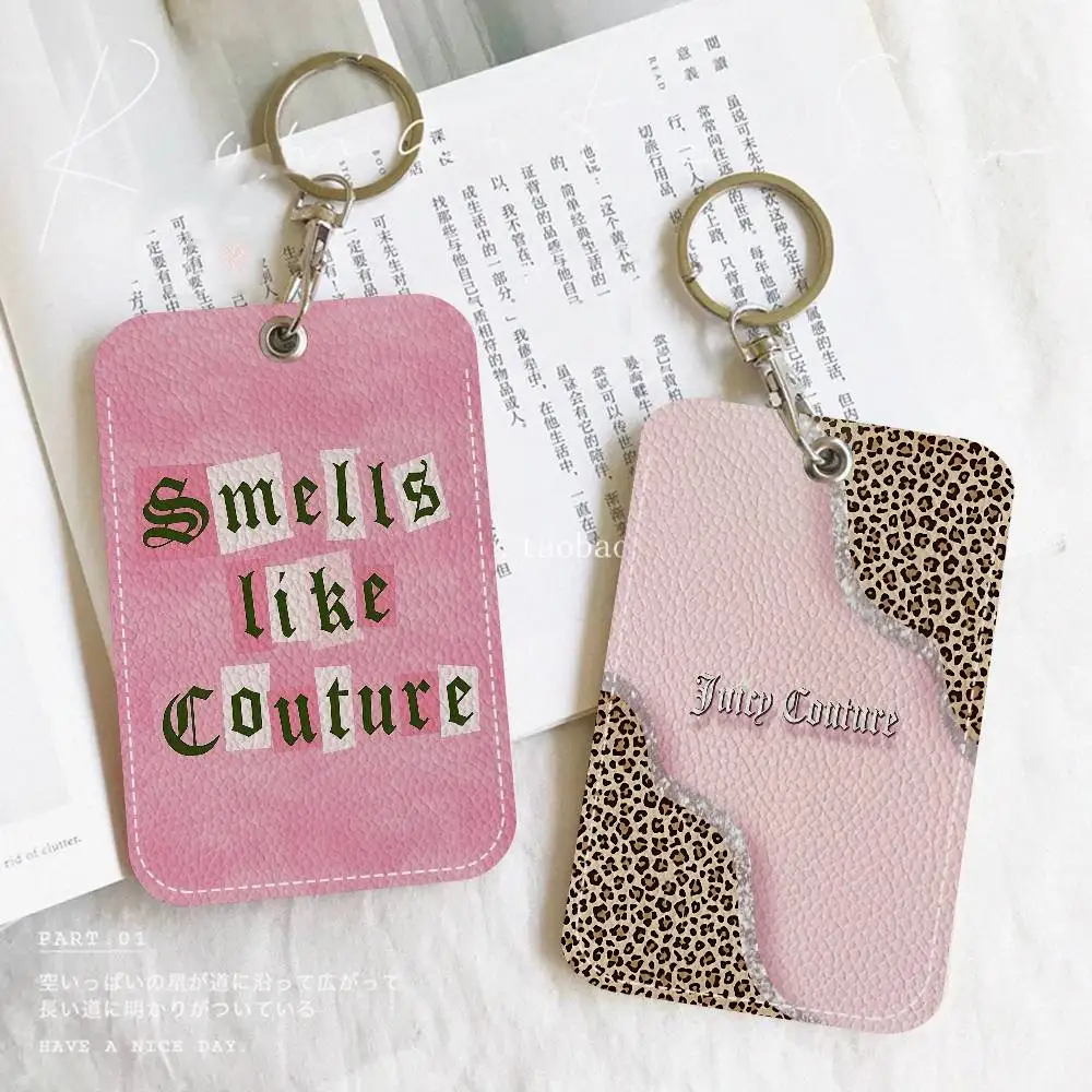 J-Juicy logo C-CoutureS-S Style PU Access Card Holder with Keychain - Executive Protection for Bank card,Subway, Bus Card case