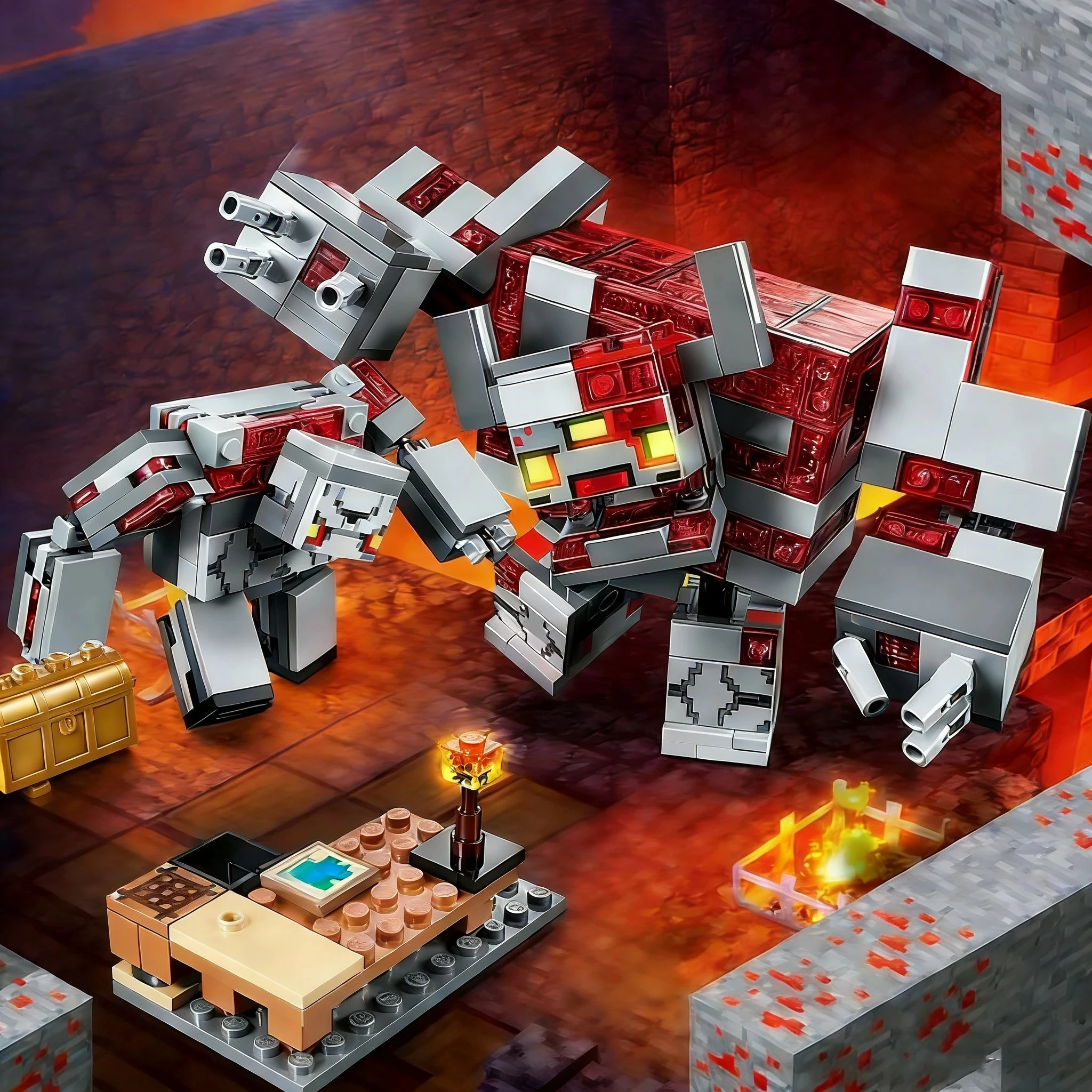 Blocos de Montar Compatíveis com a Série My Pixel World Game, Conjunto de Blocos de Construção 21163, Brinquedo MOC Golem da Batalha do Redstone, Presente