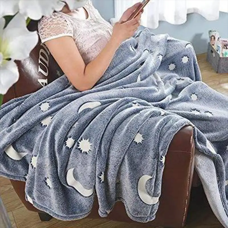 Glow In The Dark Blanket Flannel Blanket Cozy Warm Fleece Blanket With Luminous Star And Moon Plush Blanket Christmas Gifts