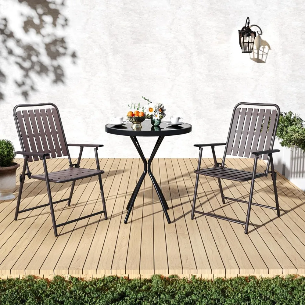 

Patio Bistro Set Folding Small Table Chairs Set for 2 Outdoor Bistro Furniture Sets with Glass Coffee Table for Lawn
