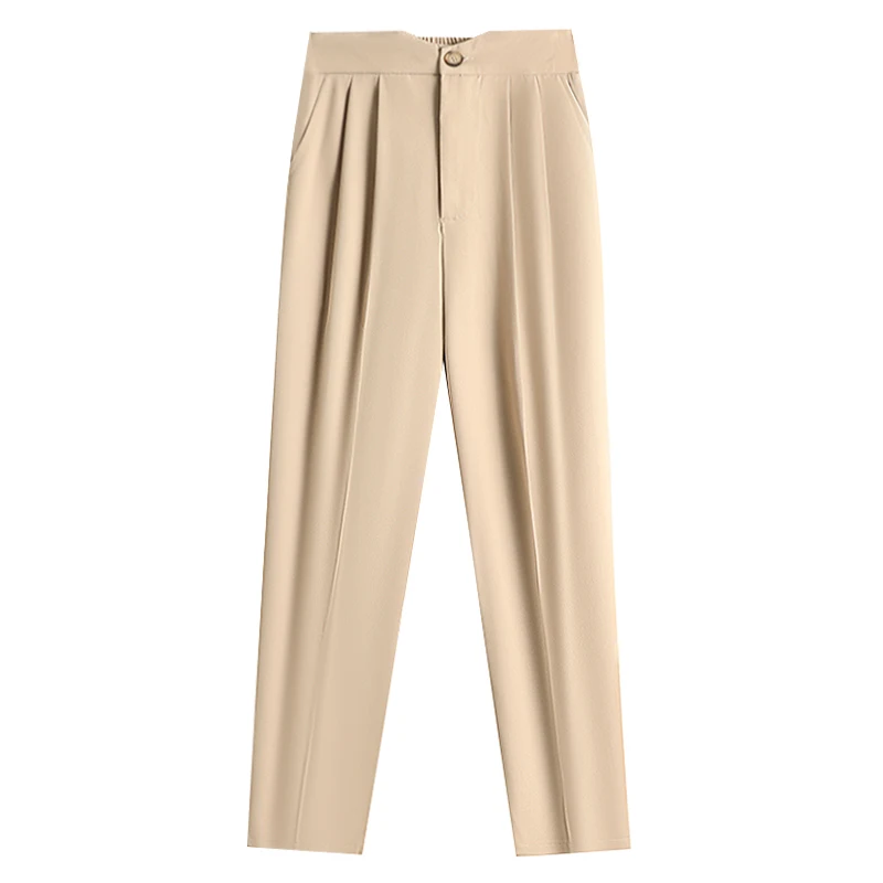 High Waist Straight Leg Wide Leg Pants Thin Summer Women's Trousers Pear Shape Suit Nine Point Pants Asymmetric Commute Style