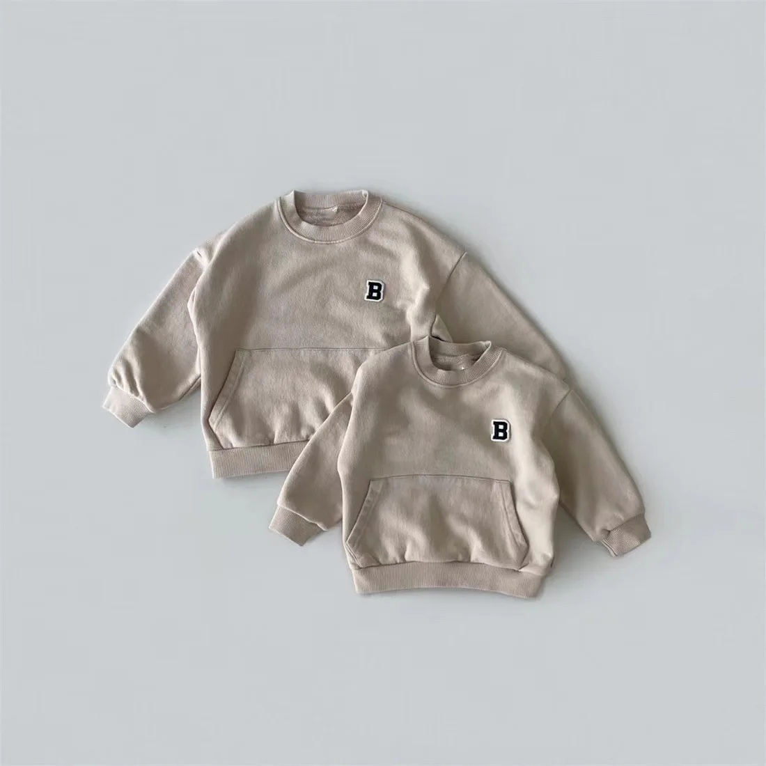 Toddler Boy Casual Letter Sweatshirts Autumn Simple Loose Comfortable Cotton Pullover Embroidery Pocket All-match Kid Tops