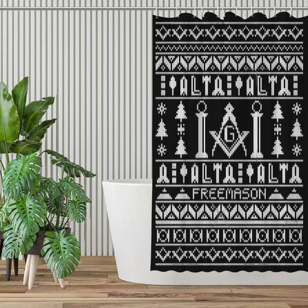 Ugly Christmas Sweater Design Masonic Shower Curtains Freemason Waterproof Bathroom Decor with Hooks Home Accessories