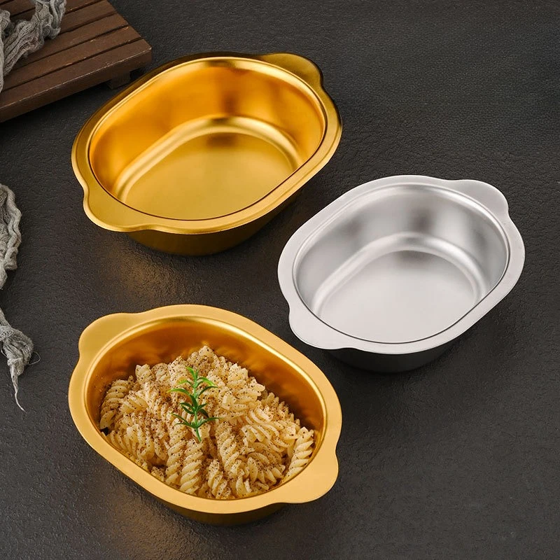 

Korean Style Stainless Steel Double Ear Oval Bowl Large Commercial Salad Mixing Bowl