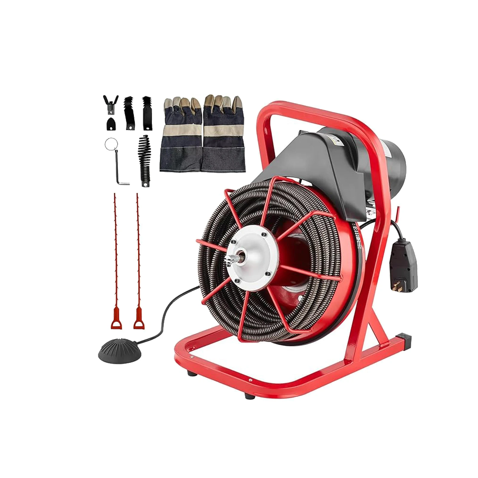 

75FT x 1/2in Drain Cleaner Machine, 370W Electric Drain Snake with 6 Cutters & Foot Switch for 1" to 4" Pipes for Sinks,Toilets,