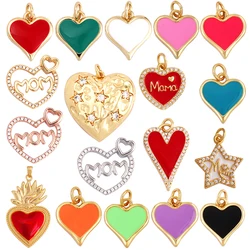 Mom Heart Enamel Charm Red Green White Pendant Oil Dropped,Real Gold Plated Colour,Necklace Bracelet Pendant M18