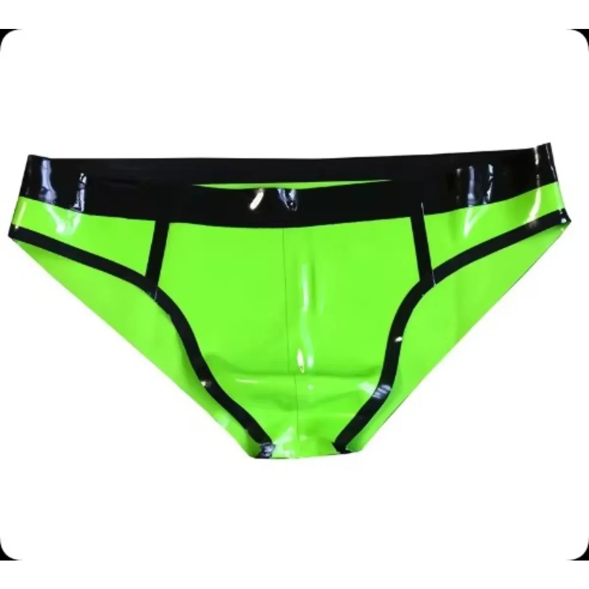 

Natural Latex Men Sexy Briefs Green with Black Trims Rubber Fetish Panties Boxer Shorts Handmade