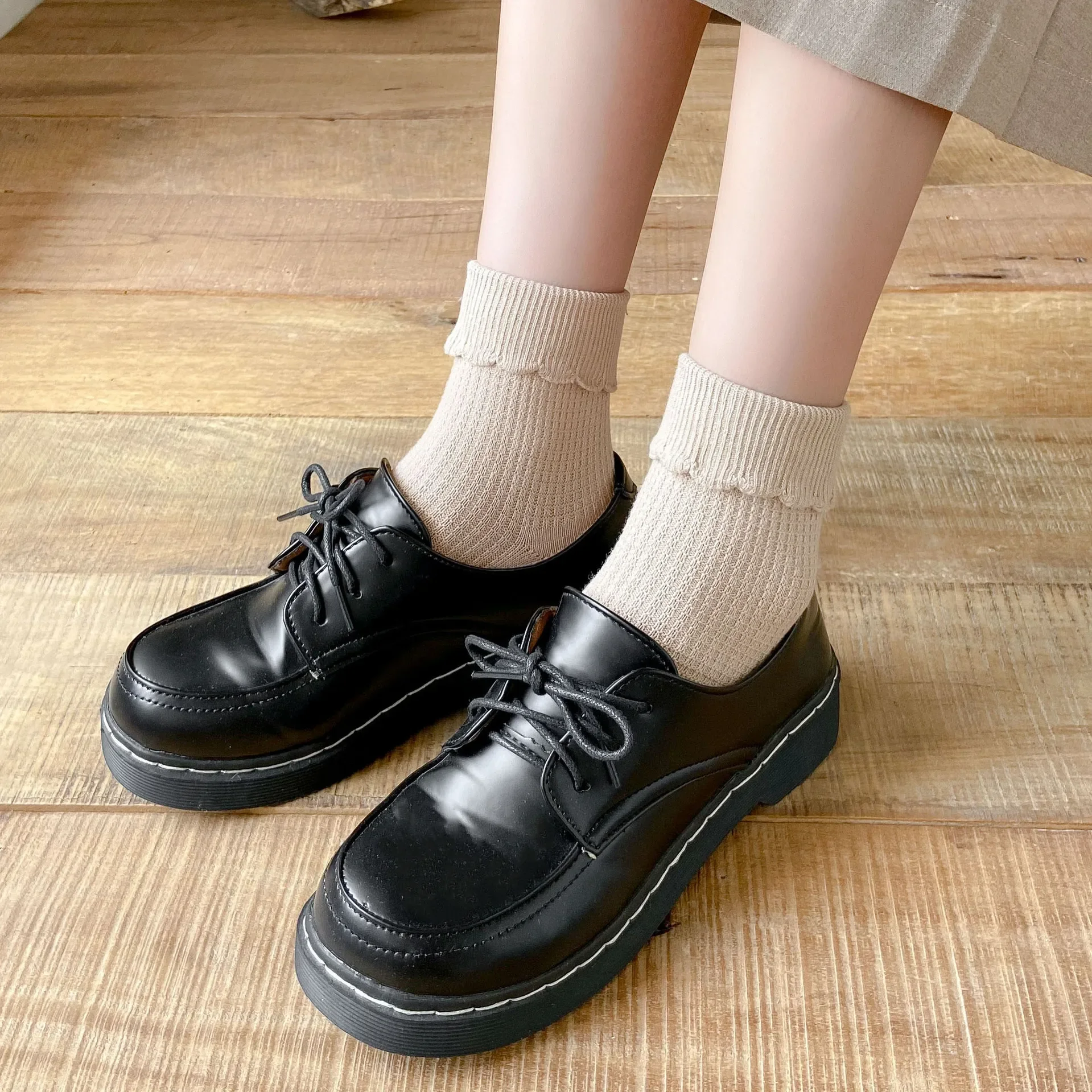 

Maillard Cotton Ruffles Ankle Socks Women Lolita Cute Kawaii Korean Stocking Girl Spring Black White Middle Tube Japanese Sox