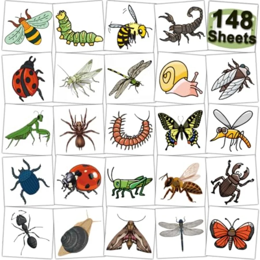

148 Individually Sheets Bug Temporary Tattoos for - Insect Tattoos for Birthday Party Supplies Goodie Bag Fillers