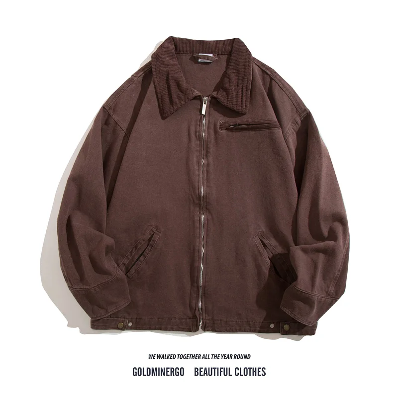 

Мужская винтажная куртка Detroit Workwear: модный свободный крой, воротник из легкого вельвета, американский стиль, длинный рукав...