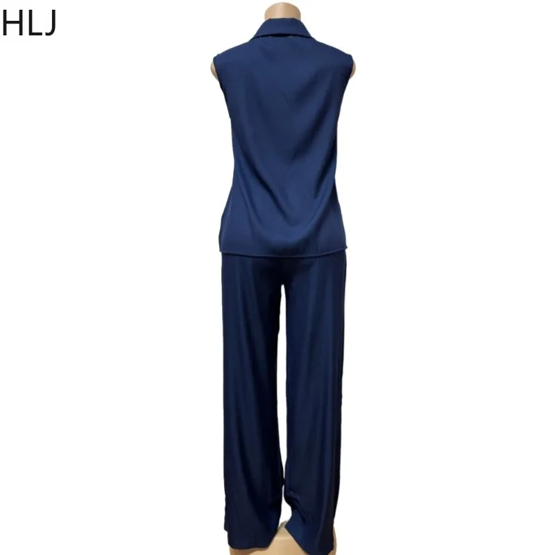 HLJ Fashion Cargo Pocket Patchwork Two Piece Outfits Woman Solid Color Sleeveless Vest and Pants Female Streetwear New Not Denim