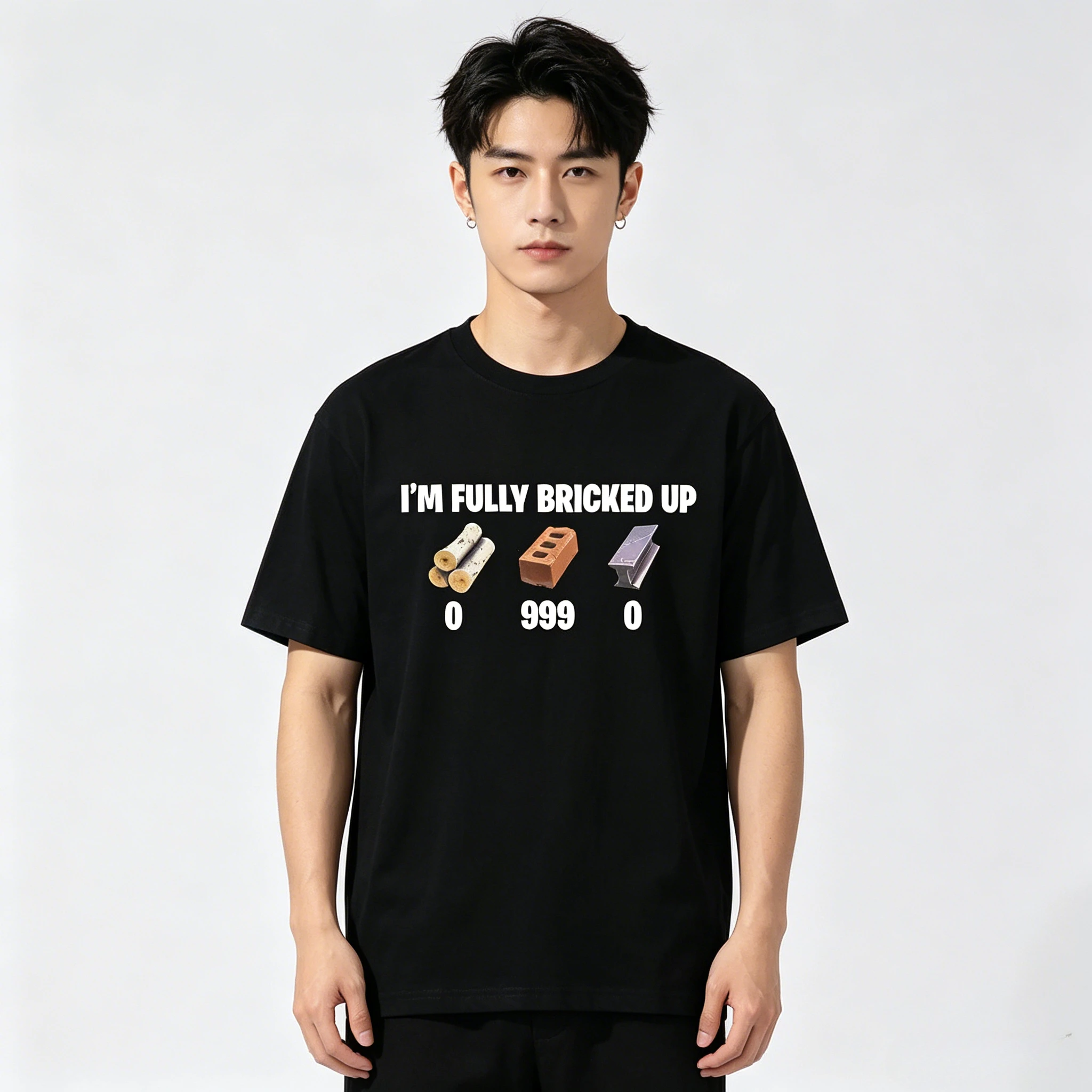 SUMMER HOT SALE MEN CARTOON PRINT I'M FULLY BRICKED UP T-SHIRT Men's and Women's Japanese and Korean Cotton fashion style Tees