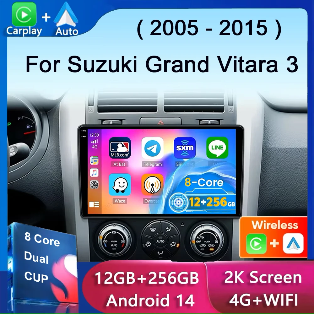 

Pour Suzuki Grand Vitara 3 2005-2015 Android 14 autoradio lecteur multimédia Navigation 2Din stéréo DVD Carplay unité principale