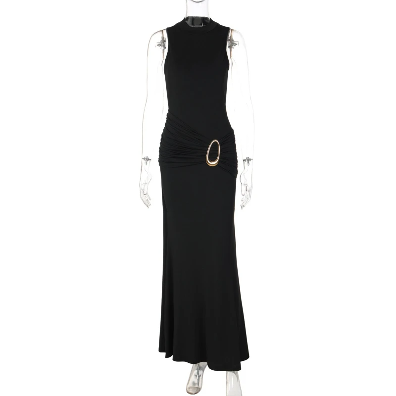 TARUXY Fashion Twist Backless Dress Women Sexy Slim Sleeveless High Waist Round Neck Elegant Dress Summer New Party Dress Female