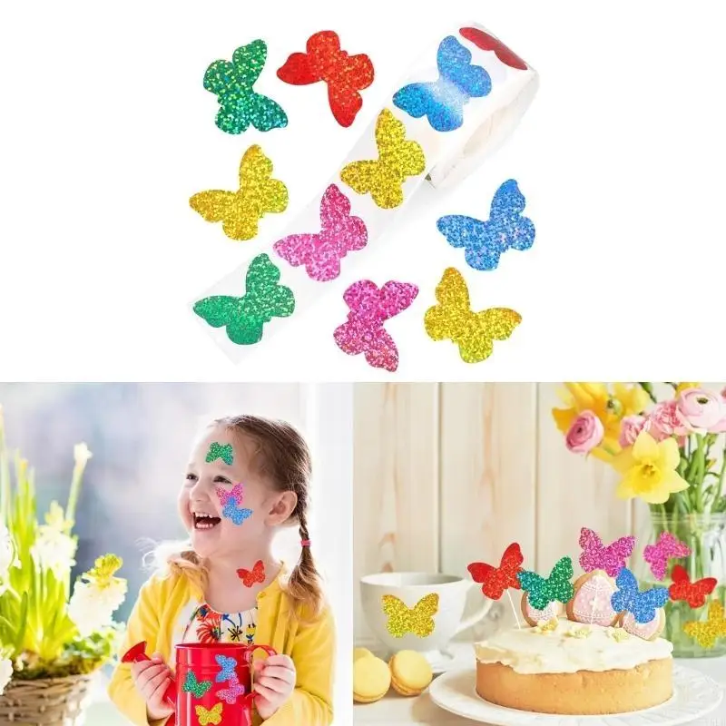 Y5LB Gift Sticker Butterfly Sticker Flowers Labels Glittering Reward Sticker for Kids