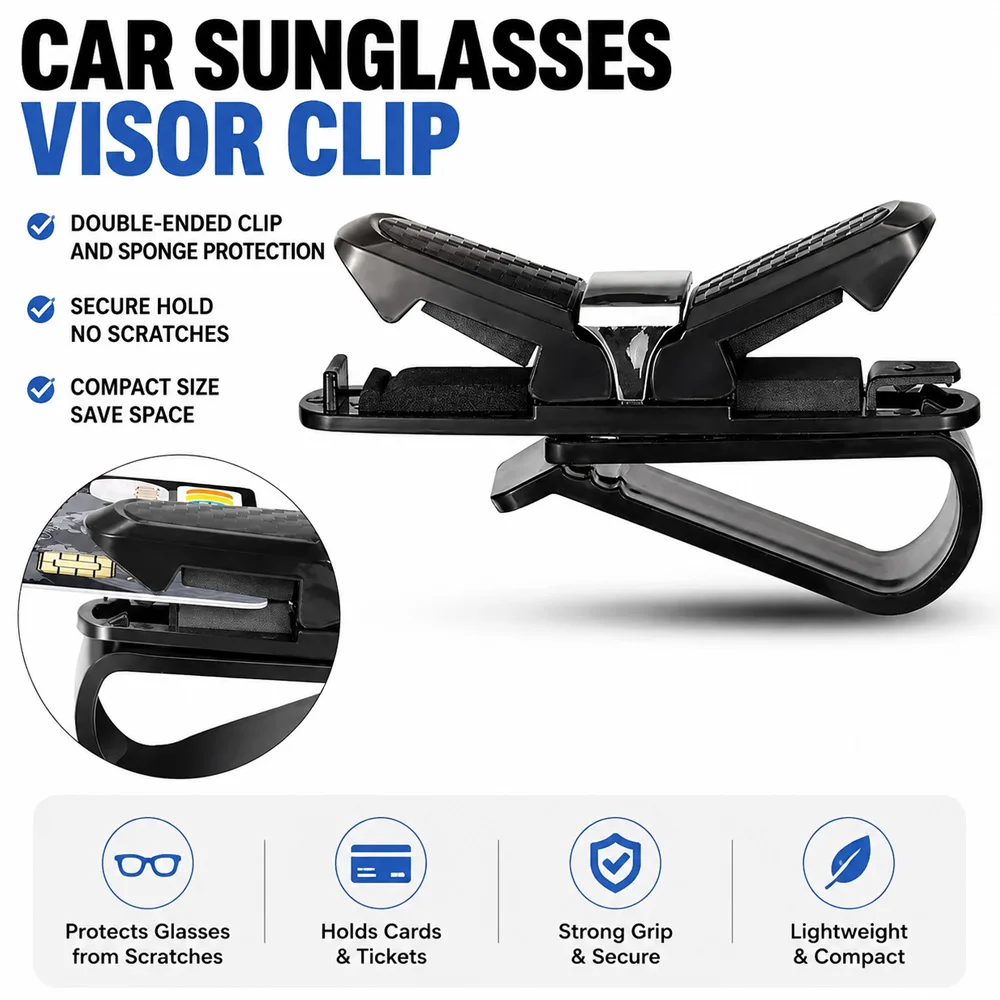 Car Sun Visor Mount Sunglasses Holder Carbon Fiber Eyeglasses Clip Multifunctional Ticket Card Fastener Decorative Interior Part