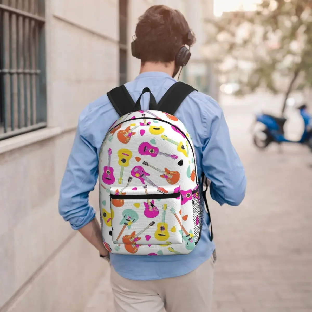 Colorful Acoustic And Electric Guitars Student Backpack School Bag Hiking Travel Daypack for Boys Girls Bookbag Shoulder Bags